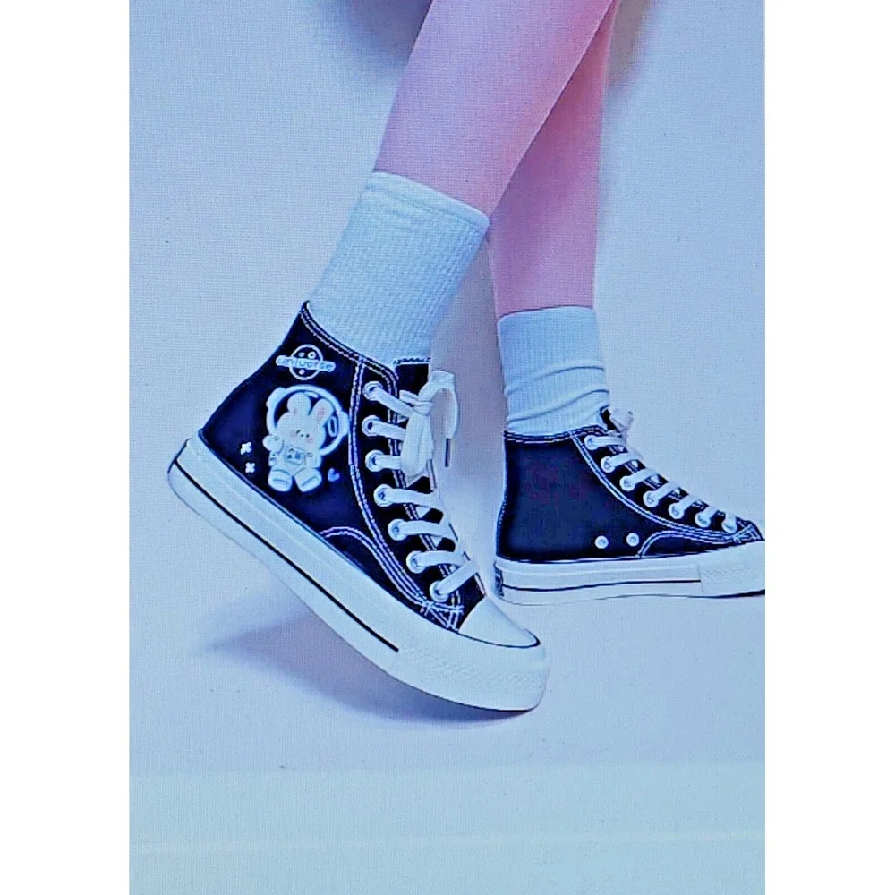 Kawaii Black Space Bunny Universe Sneakers Canvas Hi Top‎ BL-Union Size 9